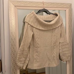S Anthropologie OTS Mutton Sleeve Cream Sweater